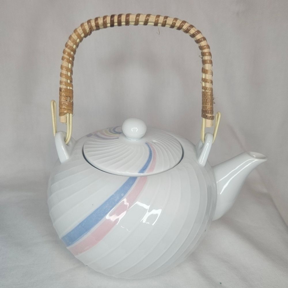 Vintage Pastel Rainbow Porcelain Tea Set - 4 Cups 1 Teapot 70s-80s Made In Japan - Picture 7 of 9